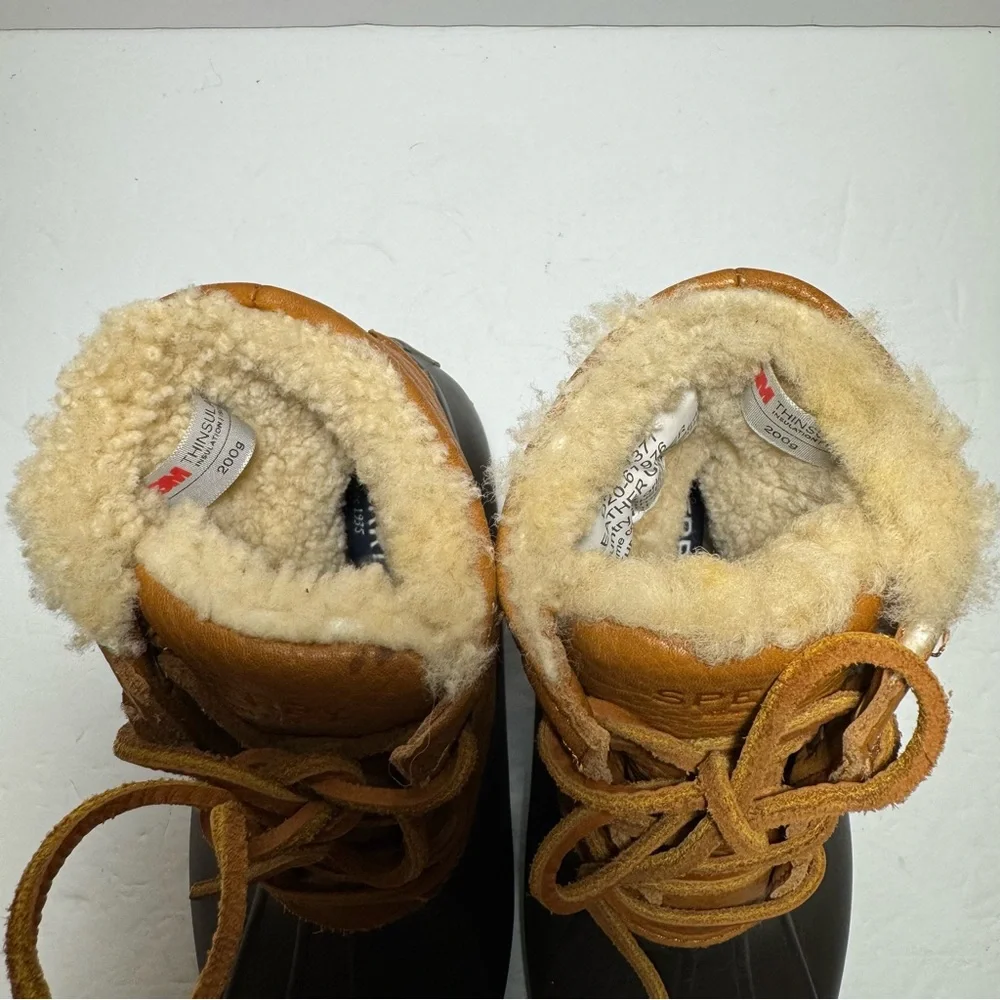 New Sperry Women's Saltwater Tan /Black  Winter Luxe Leather Duck Boot Size 6